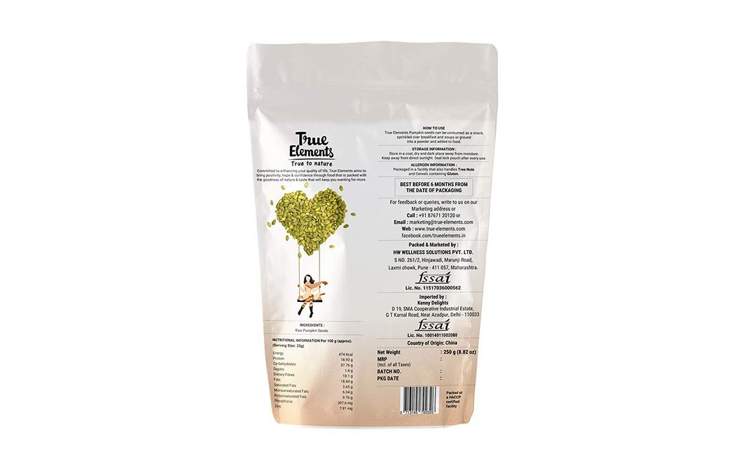 True Elements Pumpkin Raw Seeds    Pack  250 grams